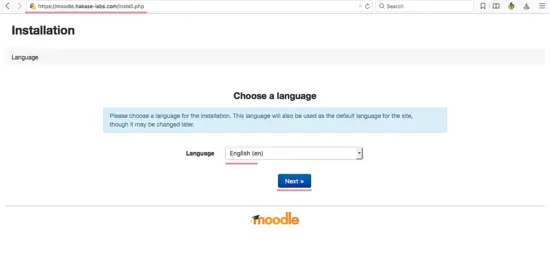 Choix de la langue pour l'installation Moodle