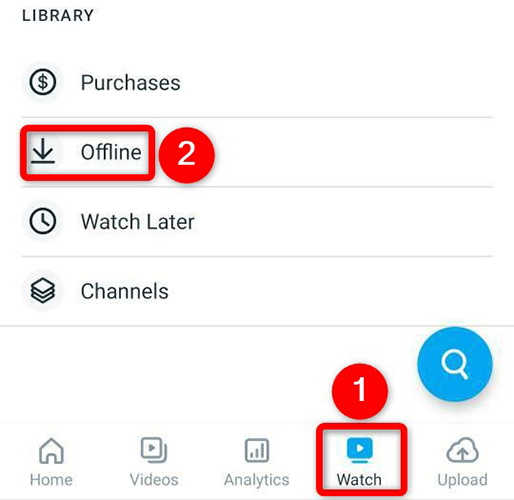 Выберите Watch > Offline в приложении Vimeo