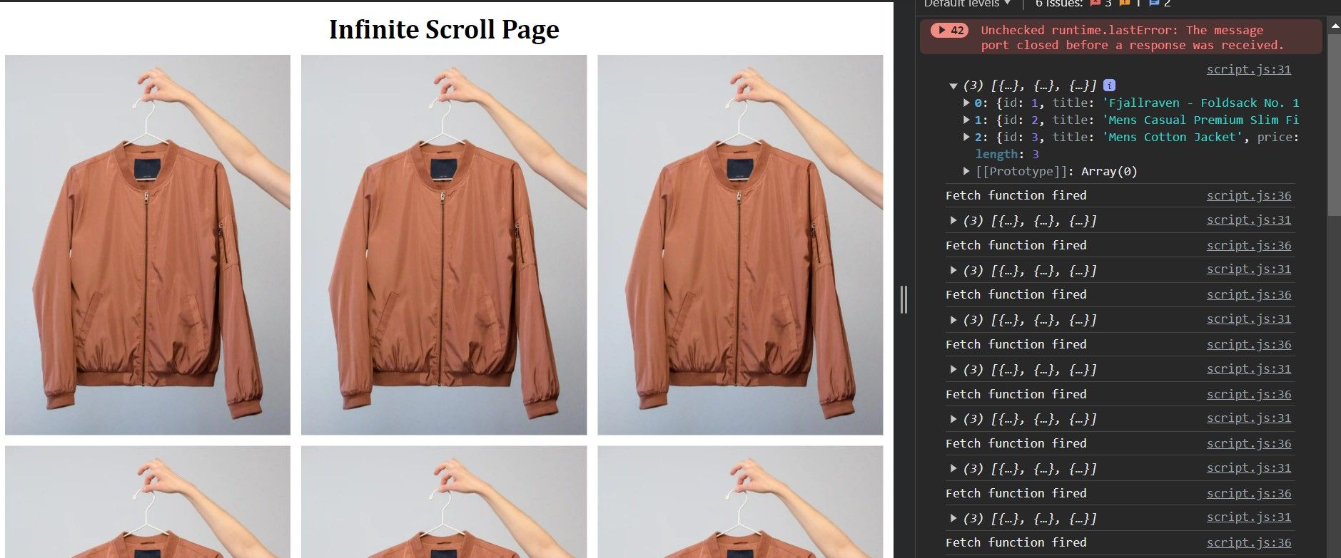 Подтверждение вызова функции fetch при прокрутке