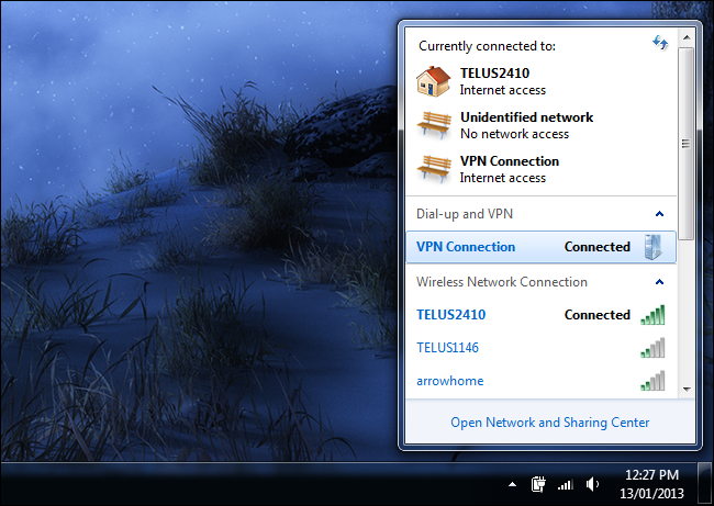 Список сетевых подключений в Windows