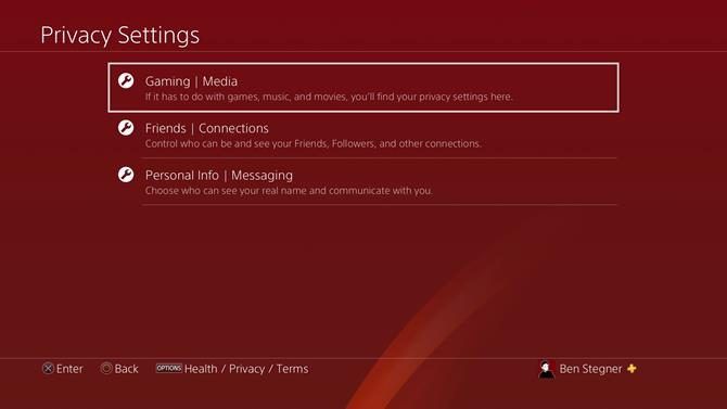 Параметры приватности PS4