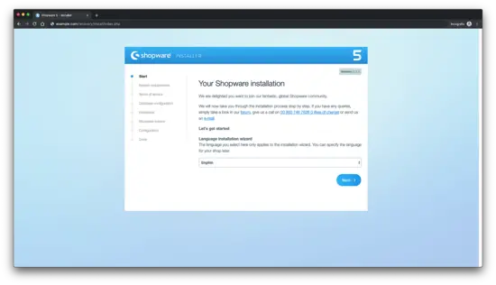 Мастер установки Shopware: выбор языка