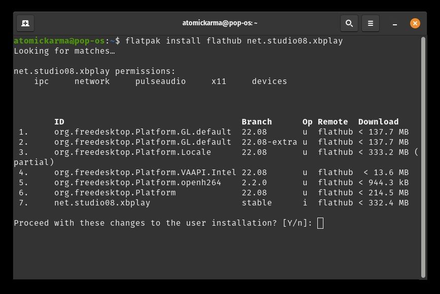 Процесс установки Flatpak