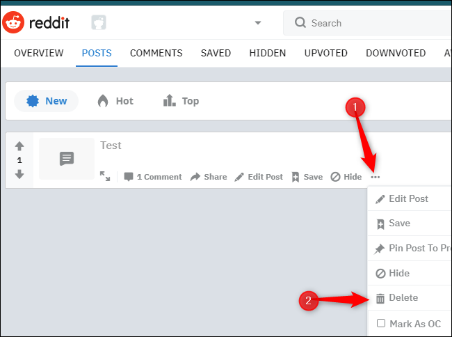 Меню записи с опцией Удалить