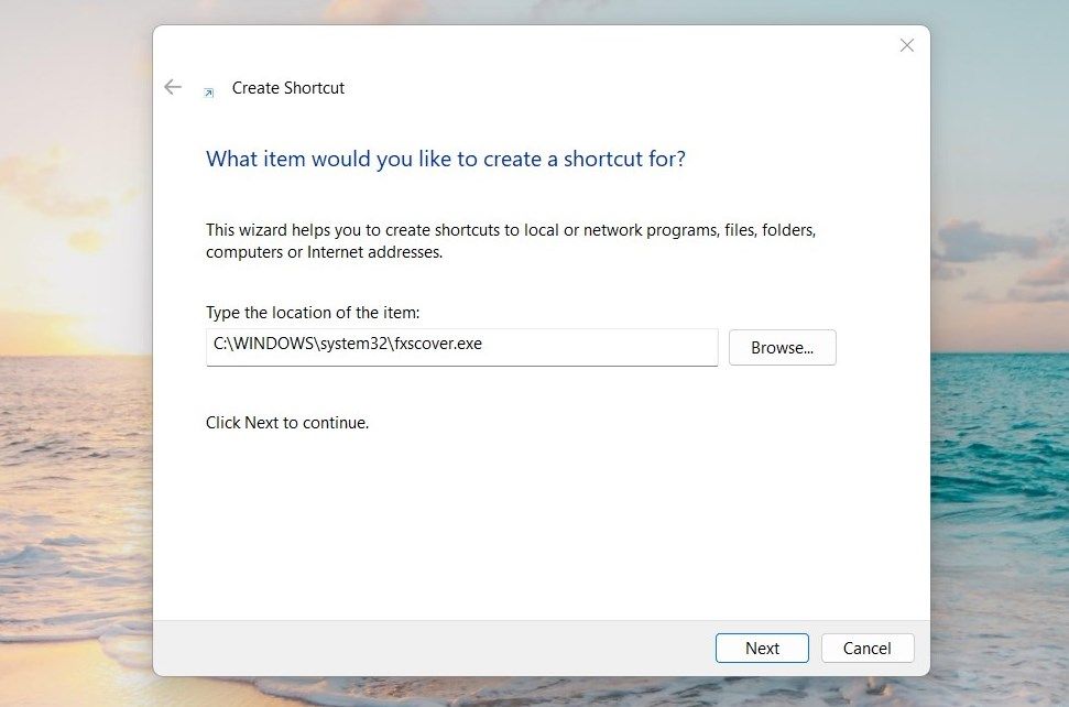 Ярлык для открытия редактора обложки факса
