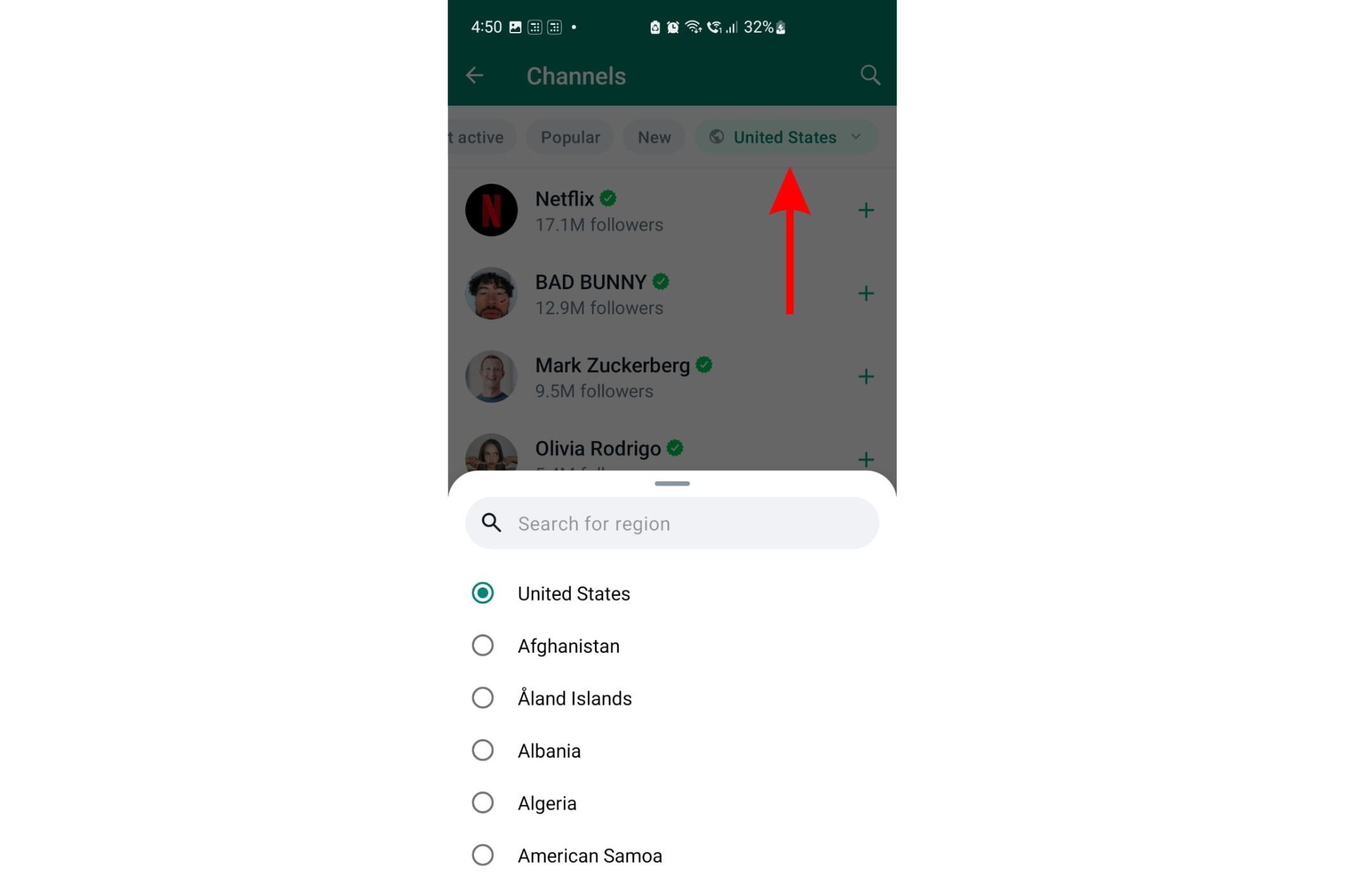 Каналы WhatsApp по стране