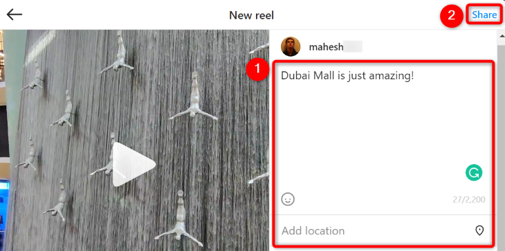 Добавьте данные и нажмите «Поделиться».