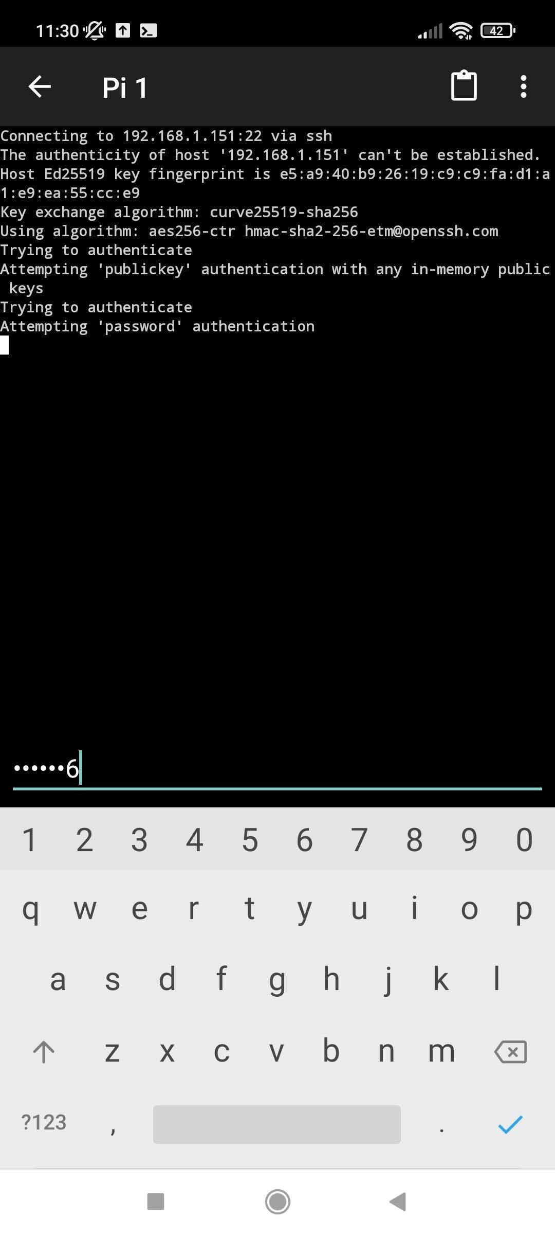 ConnectBot: ввод пароля для Raspberry Pi