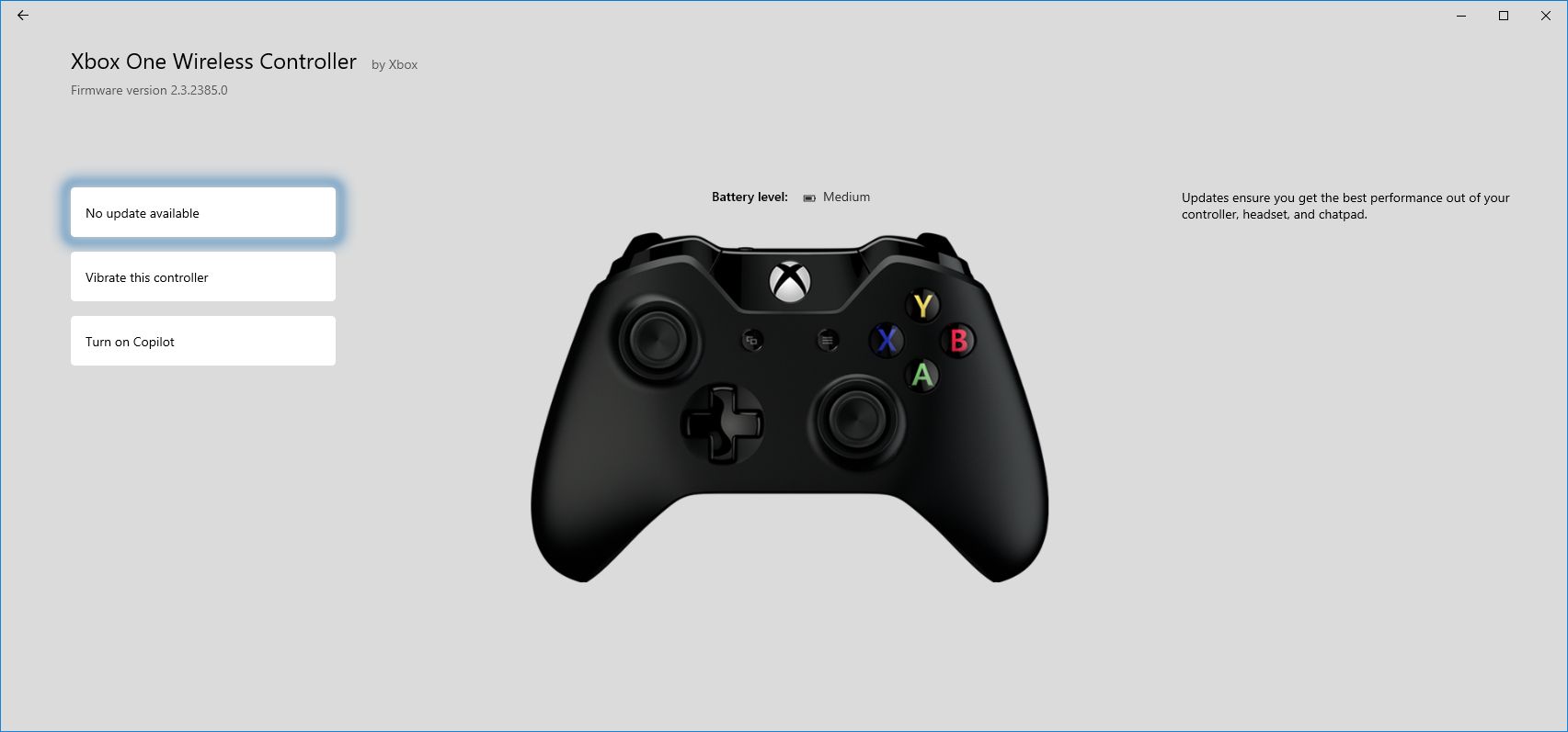 Настройки контроллера в приложении Xbox Accessories
