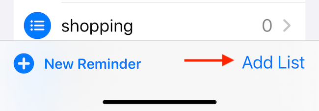 Создание нового списка напоминаний через кнопку «Добавить список».