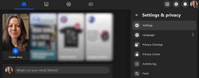 Переход к настройкам Facebook на десктопе