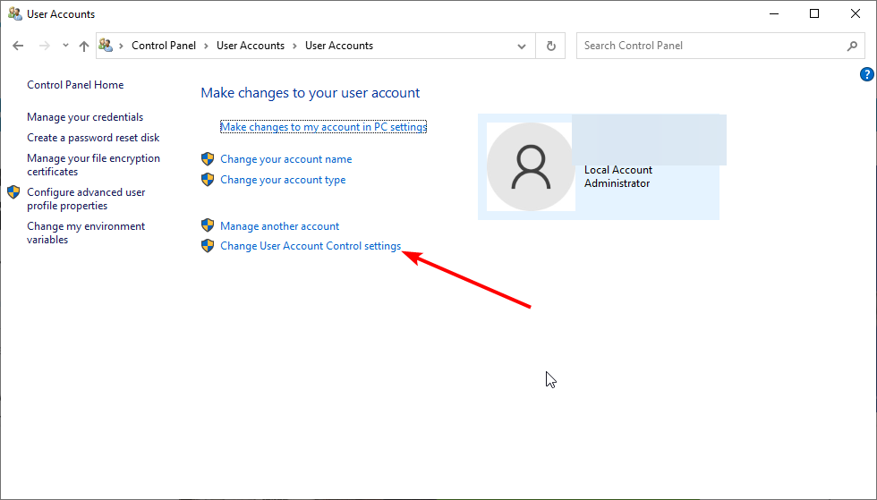 Изменить параметры UAC
