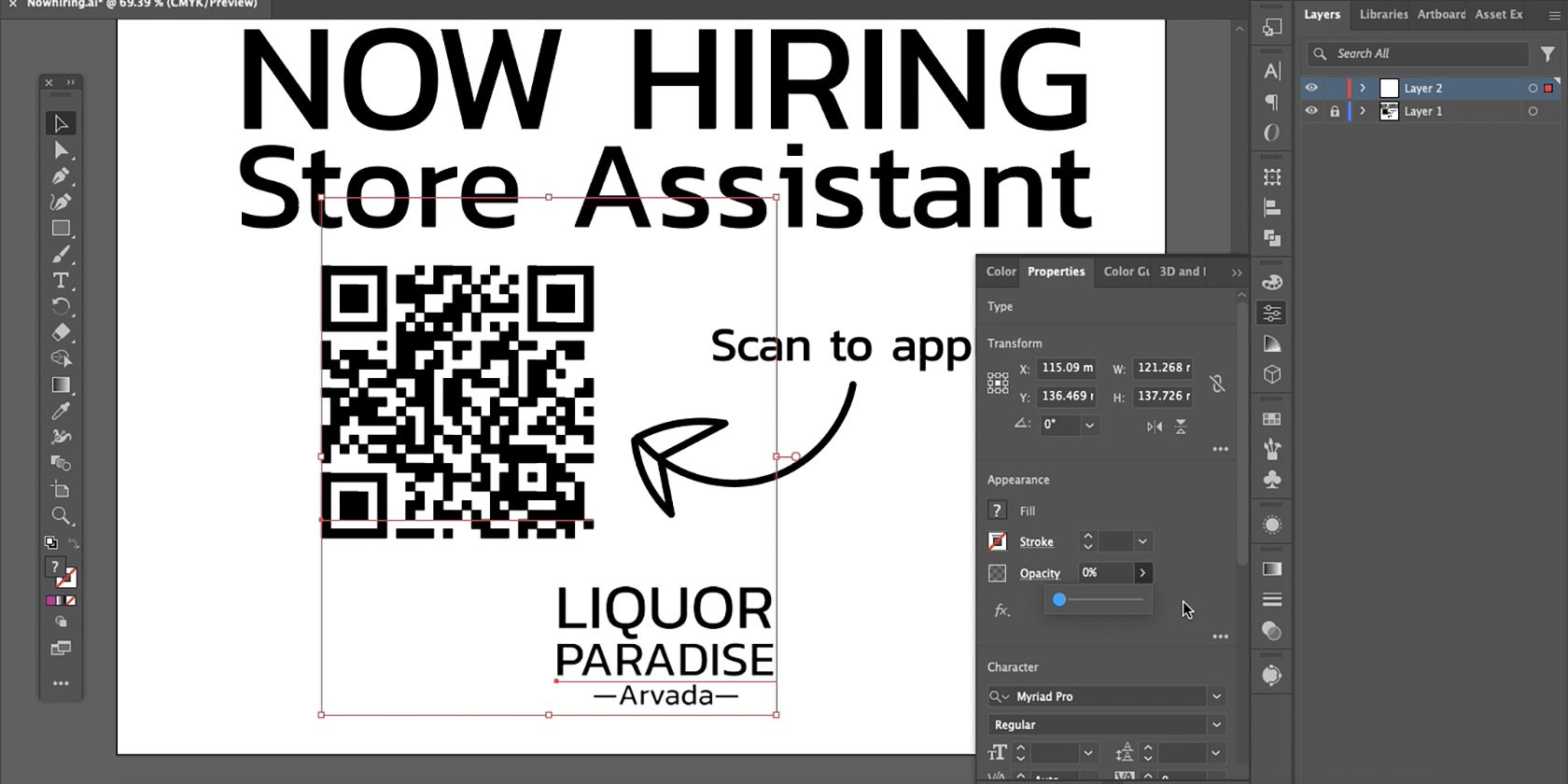 Adobe Illustrator opacity slider.