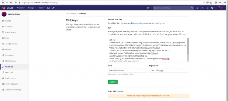 Добавление SSH-ключа в GitLab