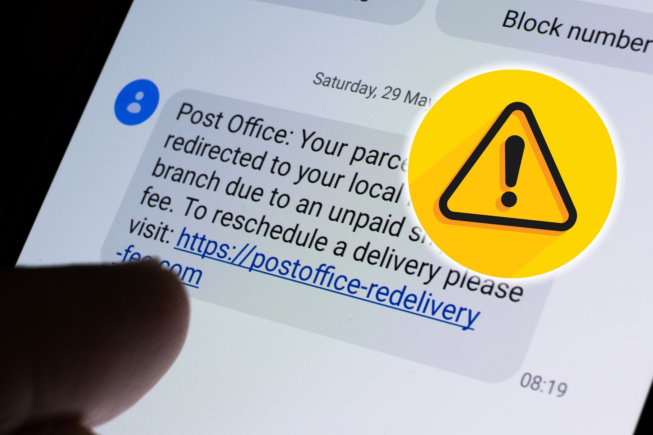 shipping scam fraud message with alert