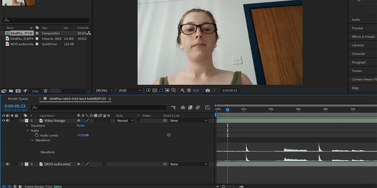 After Effects with audio waveform expanded.