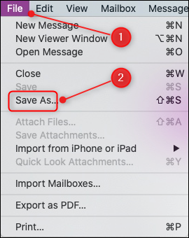 Опция File > Save As в Apple Mail