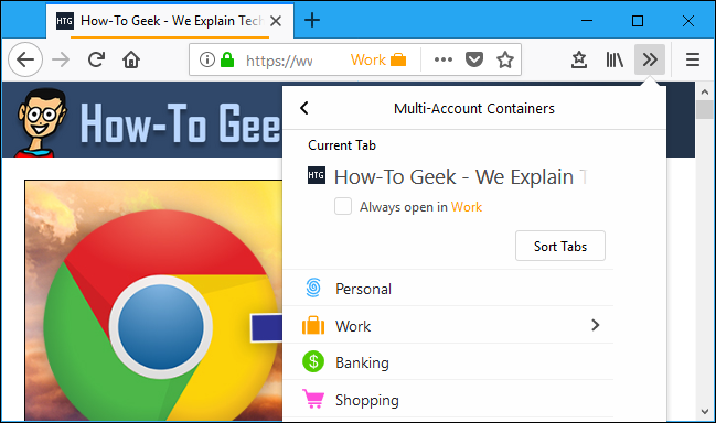 Иллюстрация: окно выбора контейнера для вкладки