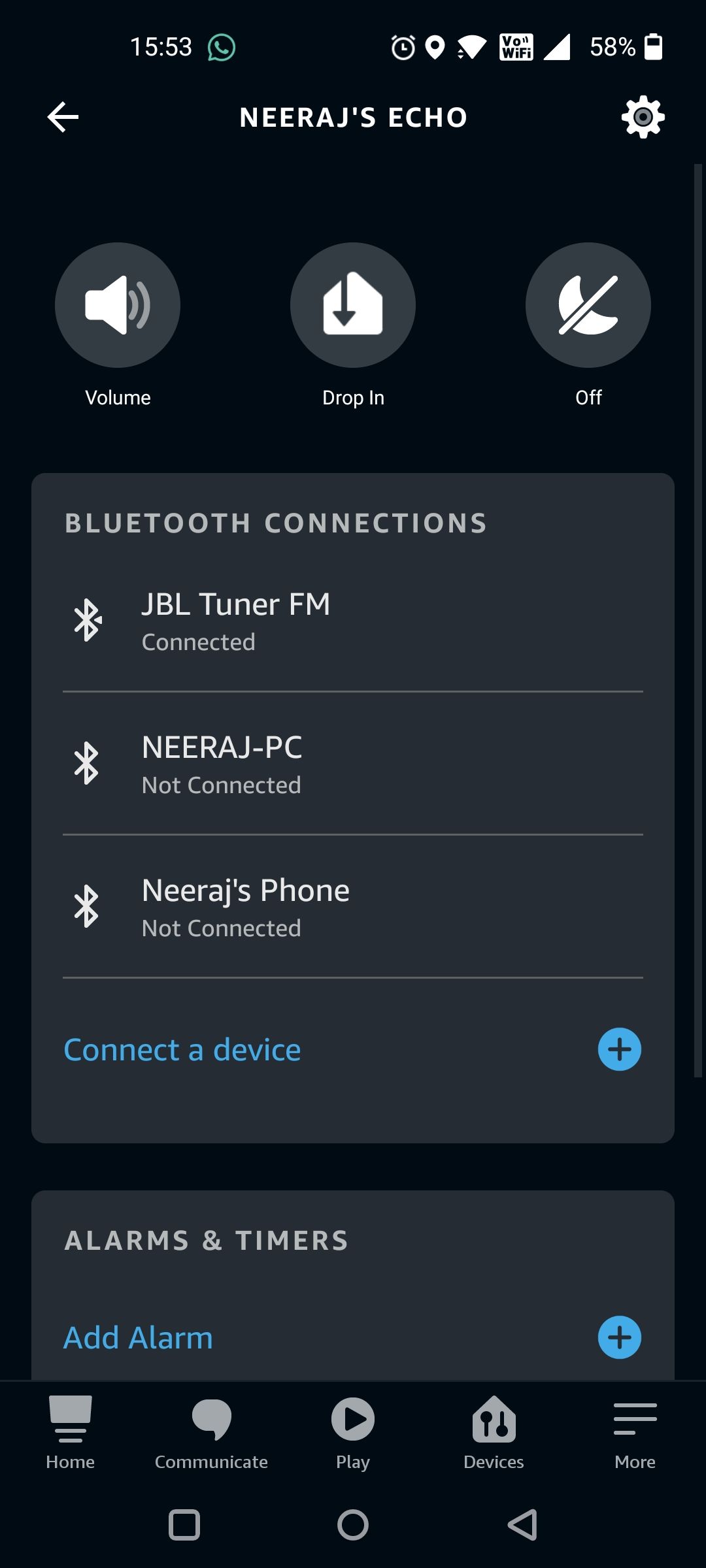 Внешняя колонка подключена к Echo