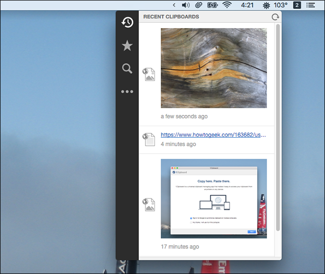1Clipboard синхронизирует буфер обмена на macOS; меню в строке состояния