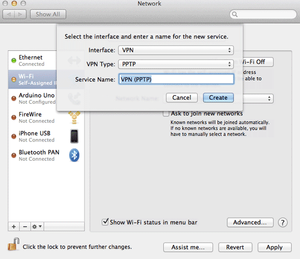 Настройки сети macOS: добавление VPN-интерфейса