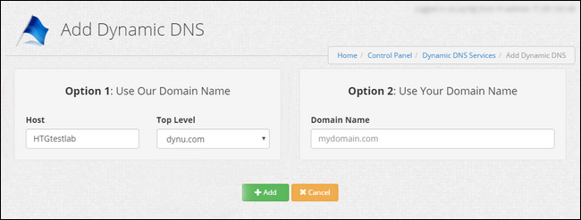 Пример панели управления динамическим DNS