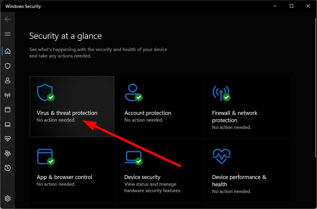 Раздел Защита от вирусов и угроз в Безопасности Windows