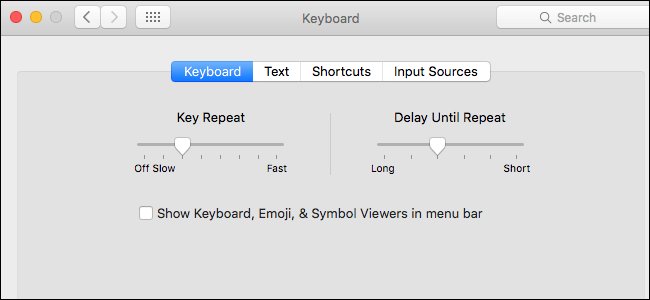 Снимок системных настроек клавиатуры в macOS