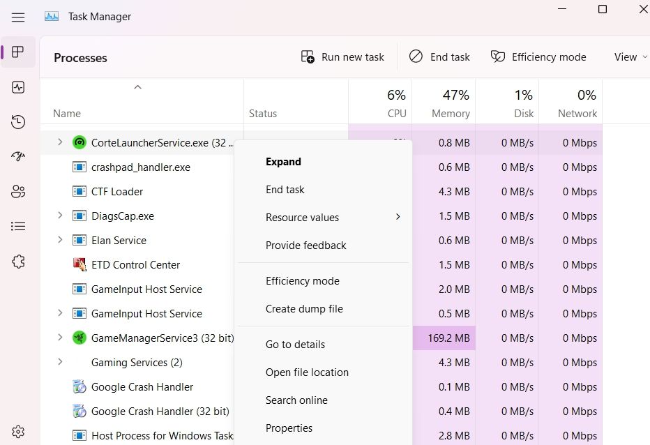 Опция Завершить задачу в Диспетчере задач