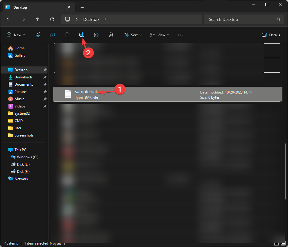 Переименование файла .bak в .csv в Проводнике