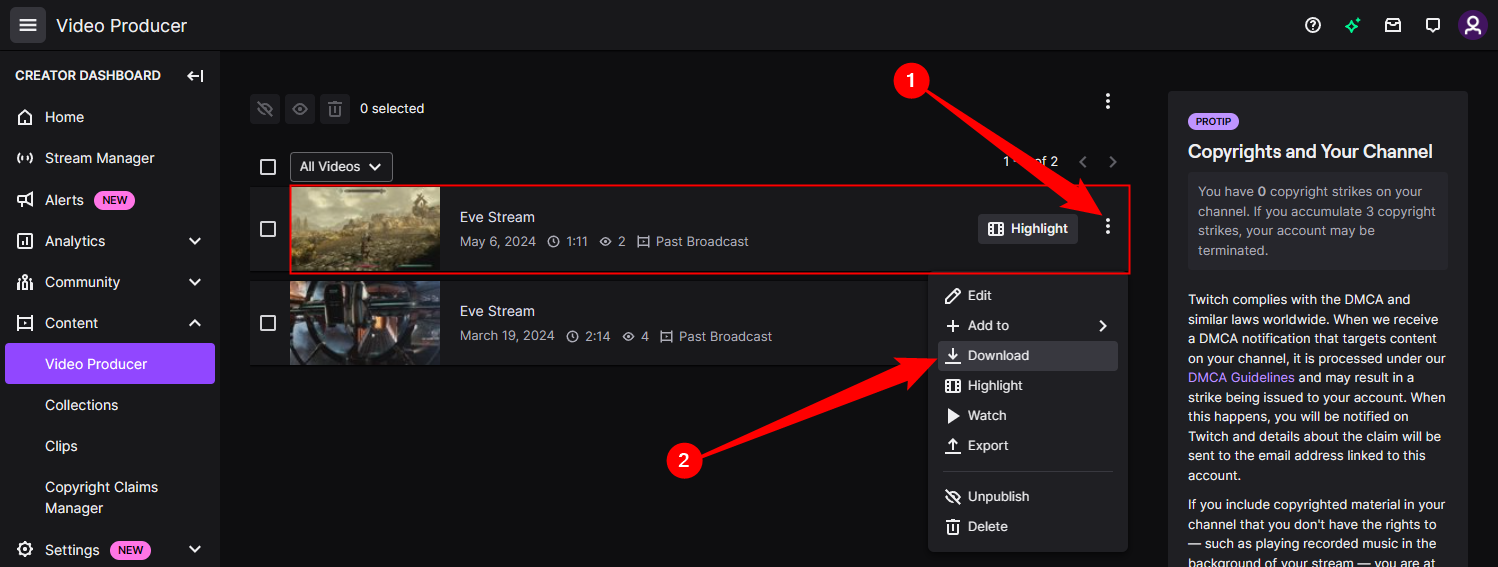 Нажмите три точки рядом с видео, которое хотите скачать, затем выберите 'Скачать' в меню.