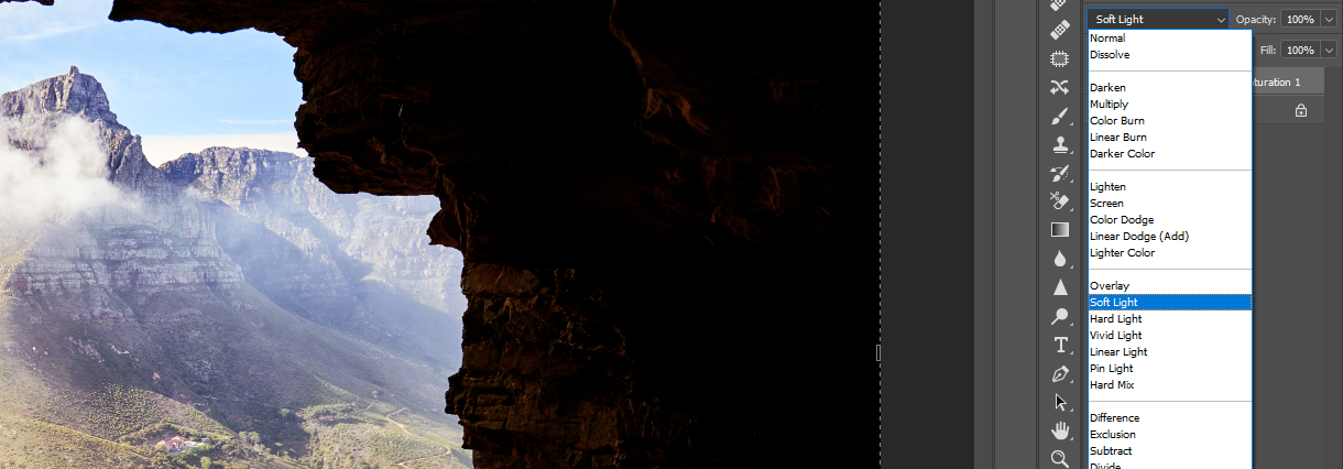 Установка Soft Light для HSL-слоя