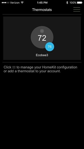 Кнопка назад в верхнем левом углу интерфейса Ecobee.