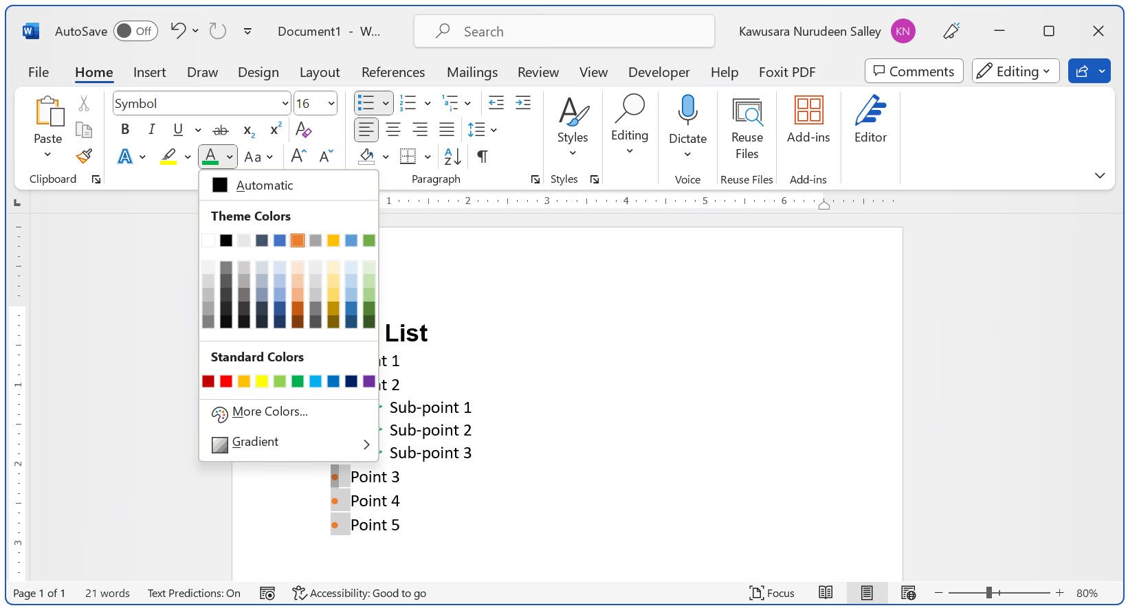 Выберите новый цвет для отдельного списка