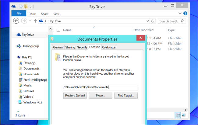 Перемещение папки «Документы» в папку OneDrive
