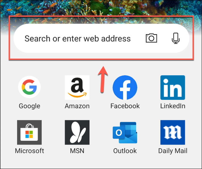 Поле для ввода URL и поиска в Microsoft Edge на Android