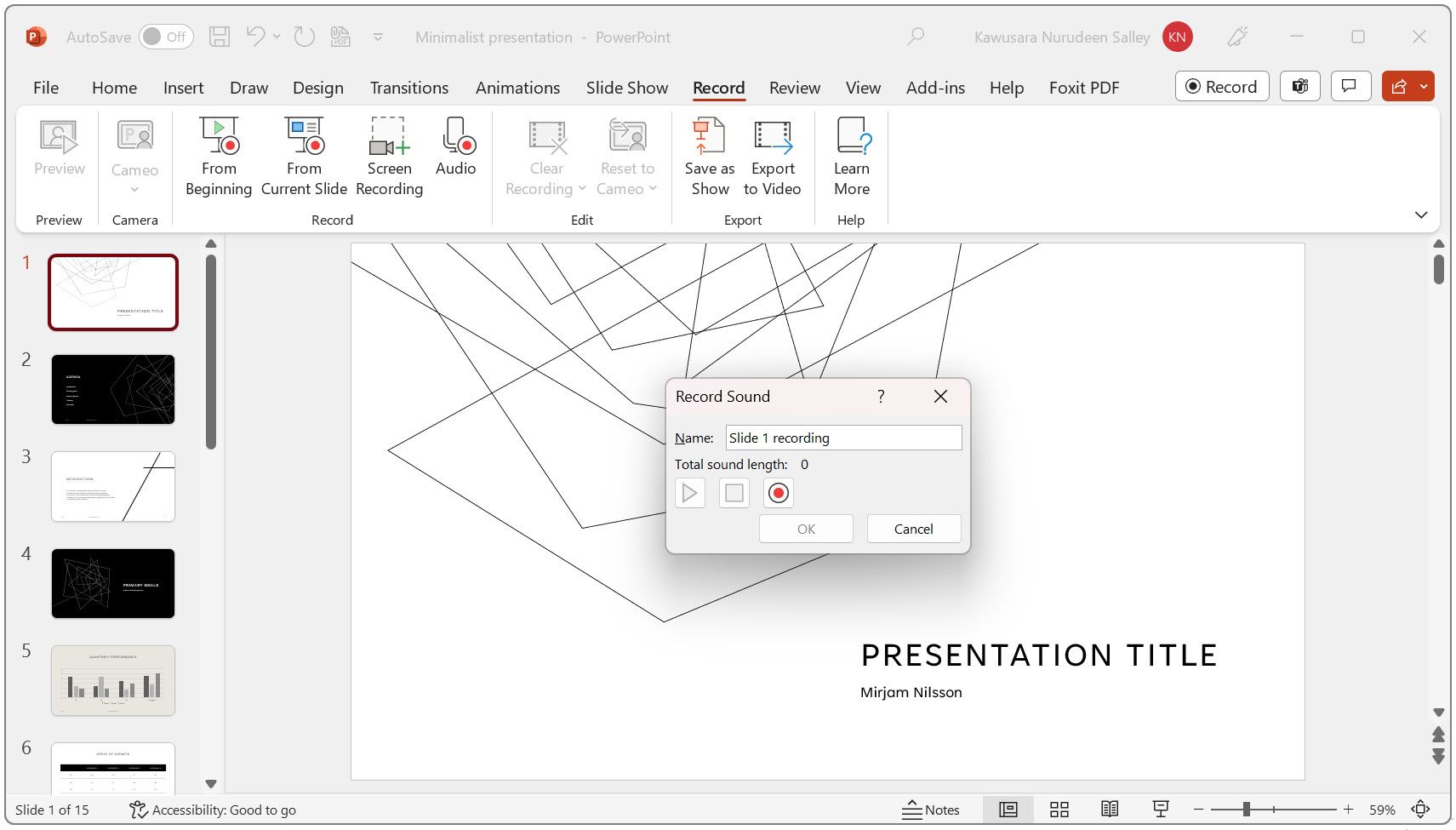 Ввести имя записи и нажать запись