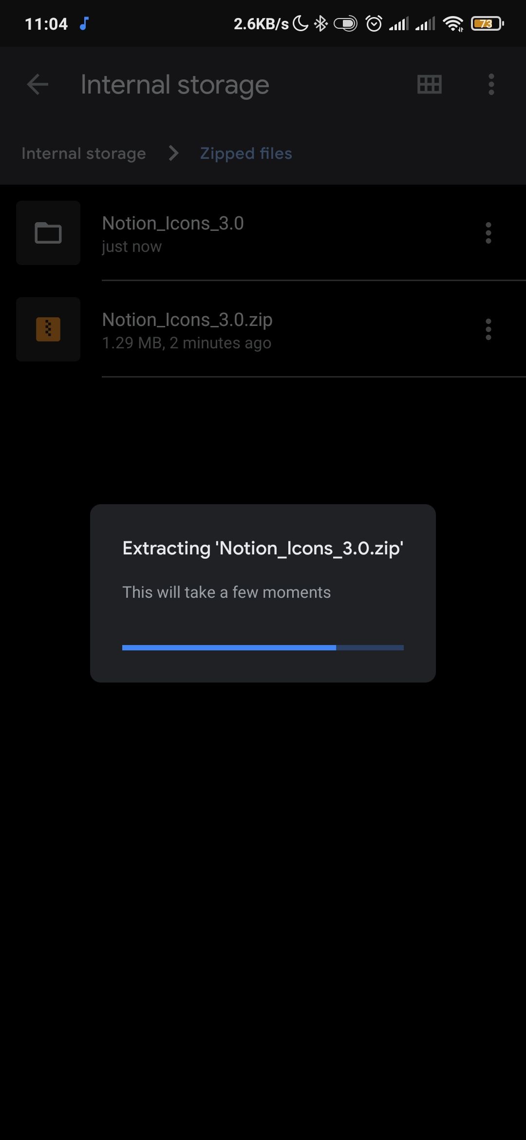 Процесс распаковки ZIP‑архива на Android в Files by Google