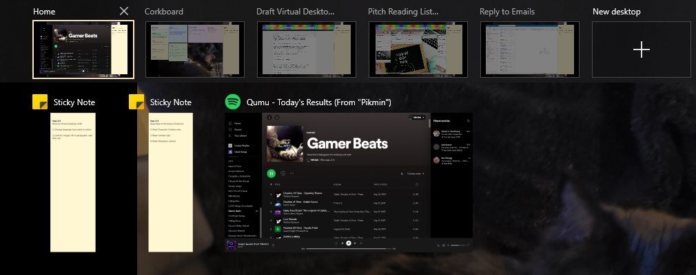 Скриншот Task View с примером домашнего рабочего стола