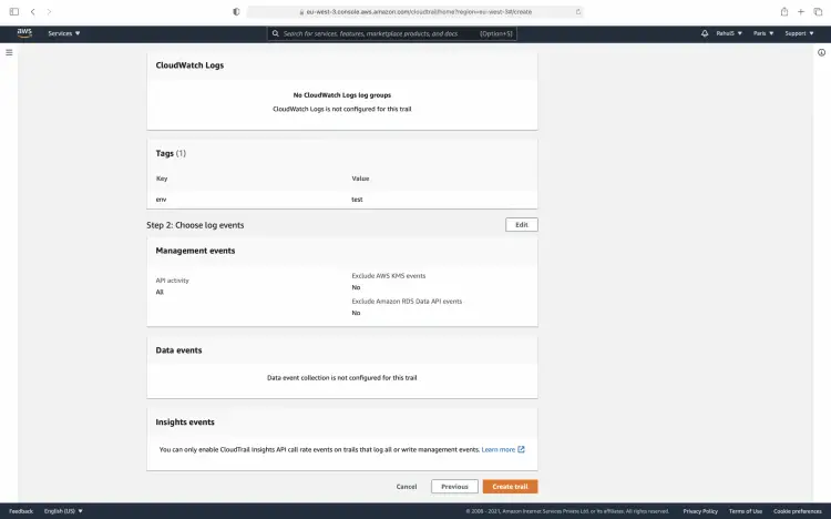 Экран проверки и создания Trail
