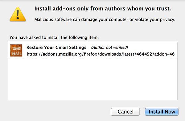 Botón Instalar ahora para confirmar la instalación del complemento en Firefox.