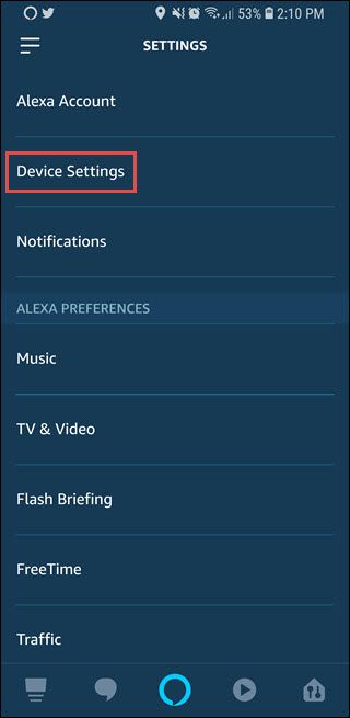 Список устройств в разделе Настройки устройства приложения Alexa