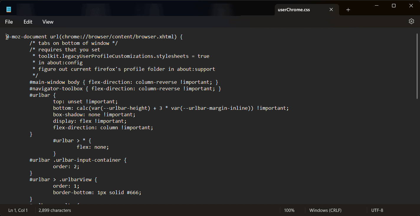 Пример скрипта на GitHub, который вставляют в userChrome.css