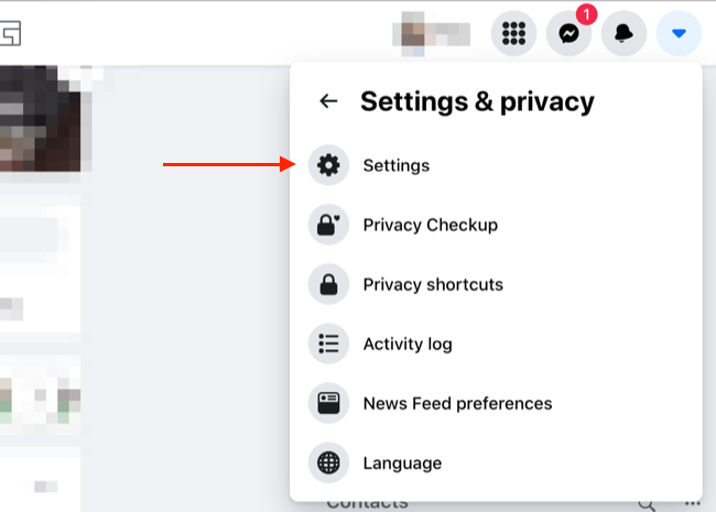 Access Facebook Settings via Drop-Down Menu
