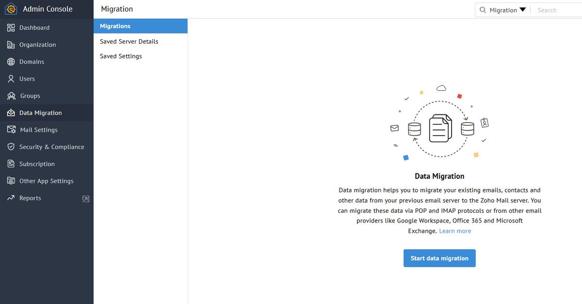 start email migration from admin console