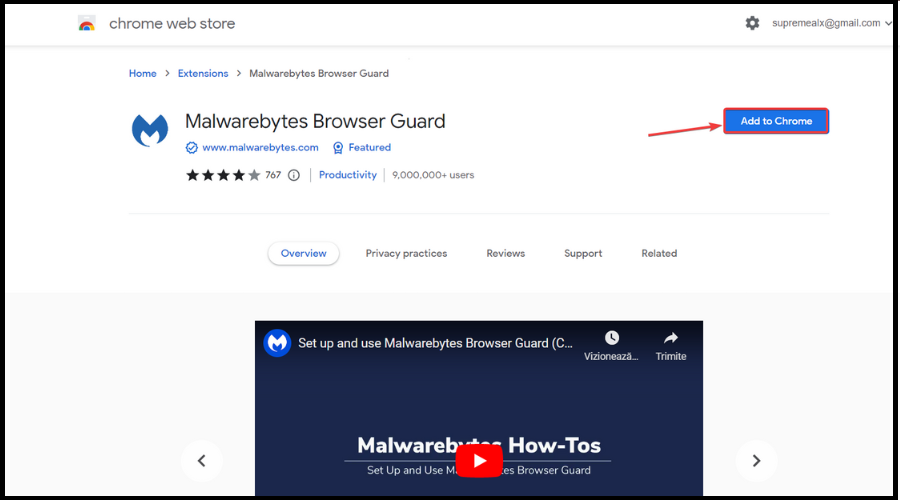 Кнопка Add to Chrome на странице расширения