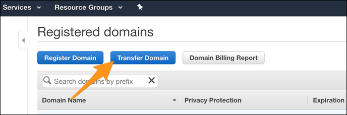 Кнопка перевода домена в консоли Route 53