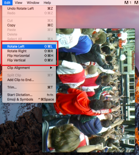Меню редактирования в QuickTime