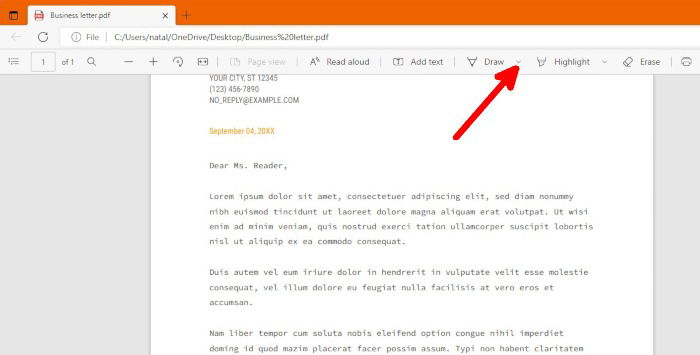 Интерфейс просмотра файлов Microsoft Edge с акцентом на кнопку Рисование