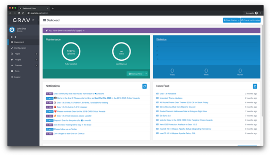 Панель управления Grav CMS